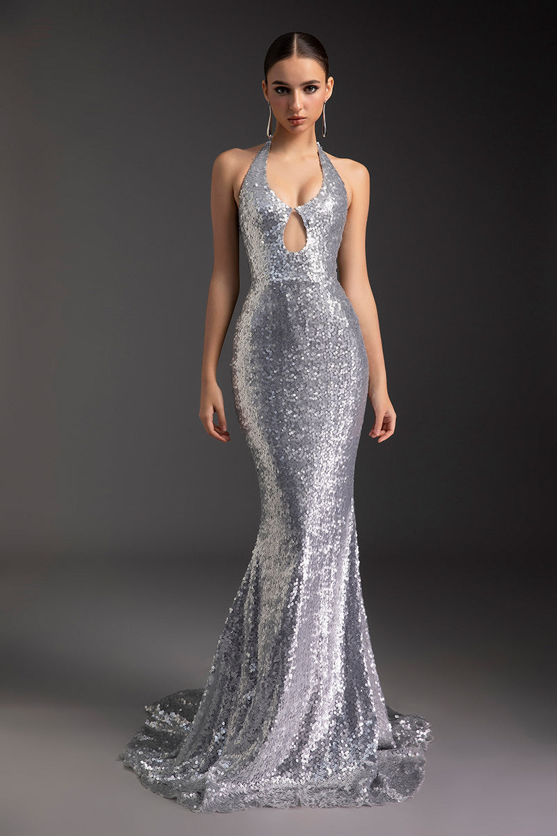 grey goddess dress Goddess Mood Dress One-Shoulder Silver Metallic Drape Dress