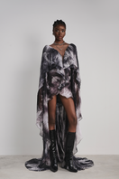 Black Le Thanh Hoa Soaring Doves maxi dress featuring flowing fabric and elegant design, perfect for formal or casual occasions.