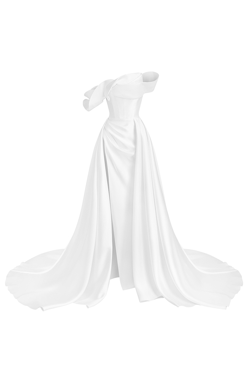AMANDA SIMPLY WHITE OVER SKIRT GOWN - CULT MIA
