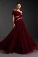 Elegant Le Thanh Hoa LUSTROUS FLAME gown with shimmering fabric and intricate design, perfect for formal occasions.