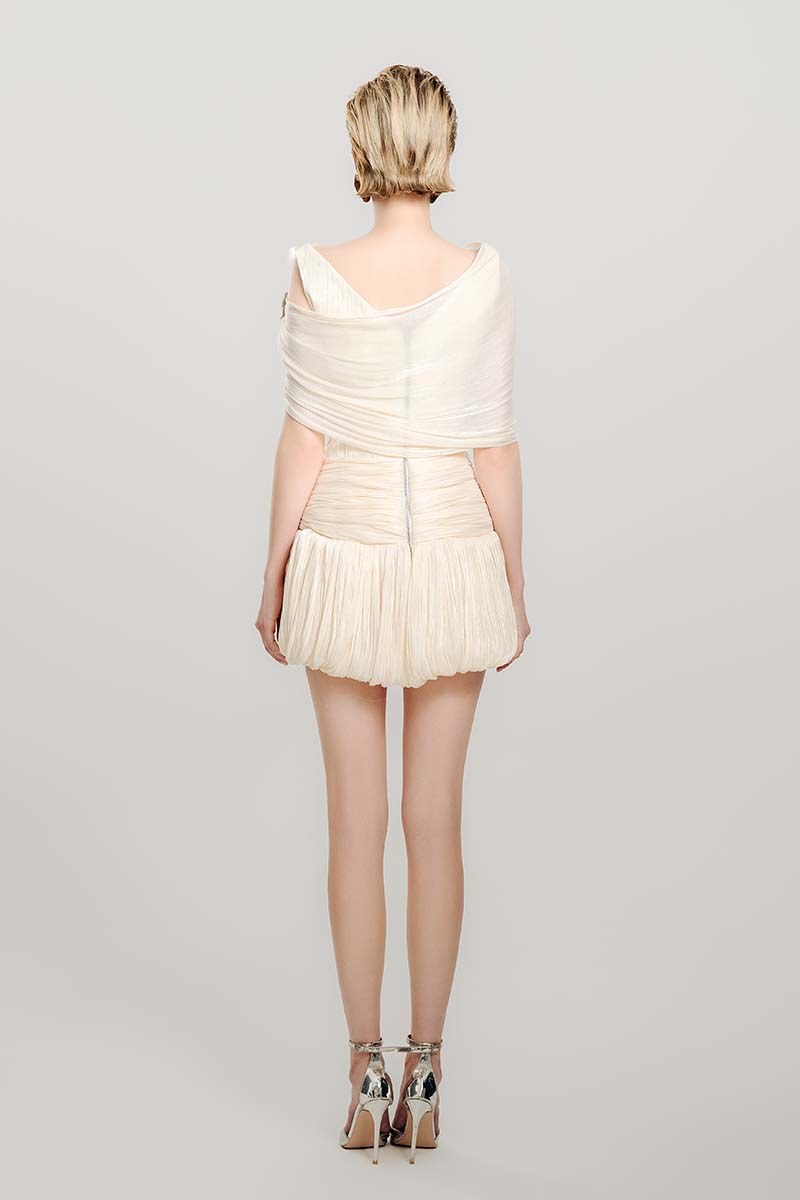 Do Long Falling Petals mini dress featuring a floral pattern and flowy fabric, displayed on a hanger against a neutral background.