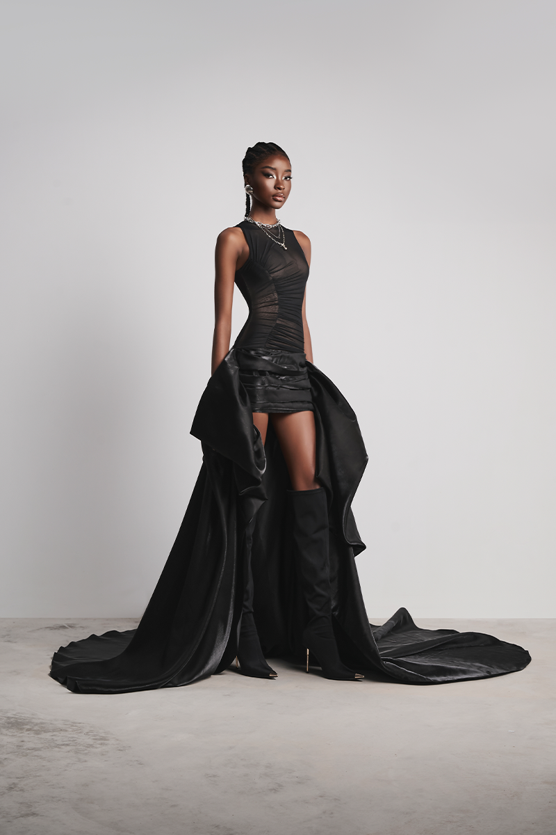 SHADOW CHIC MULLET GOWN IN BLACK - CULT MIA