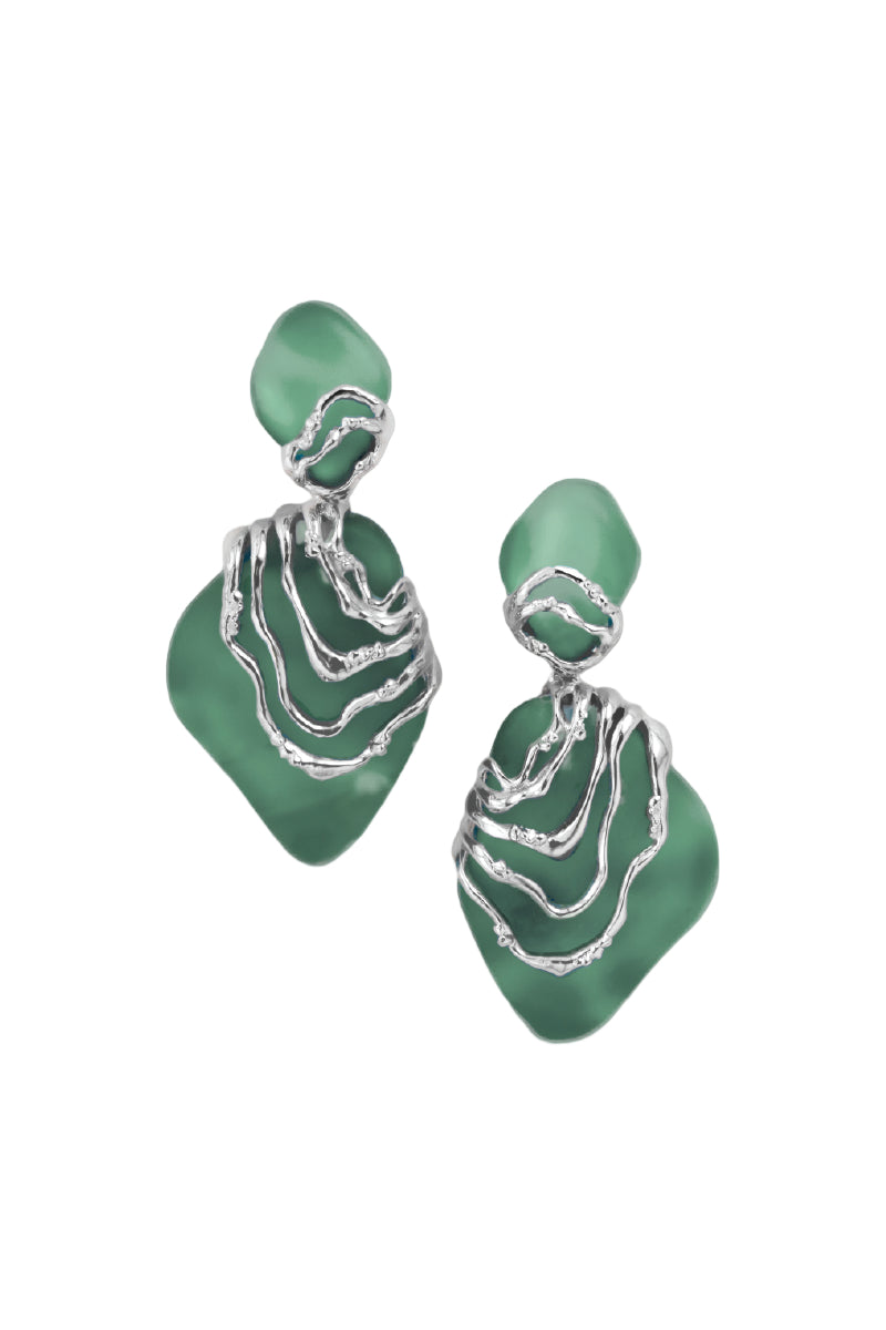 SERENITY GREEN AND RHODIUM EARRINGS - CULT MIA