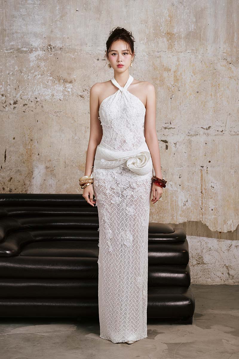 ROBE MAXI À CADRE IVOIRE