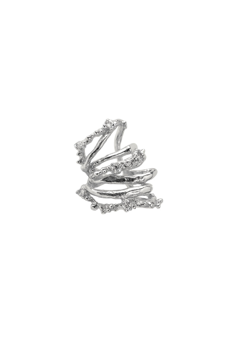 Rhodium vault earcuff earrings by Jude Benhalim, featuring sleek, modern design on a white background.