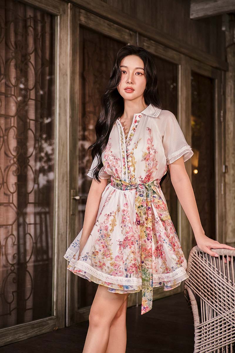 tropical print mini dress Wildflower Tropical Print Cut-Out Mini Dress