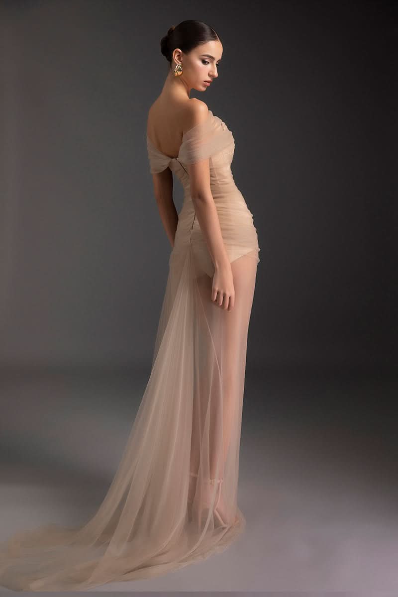 Le Thanh Hoa Blazing Desire gown featuring elegant flowing fabric and intricate detailing, perfect for formal occasions.