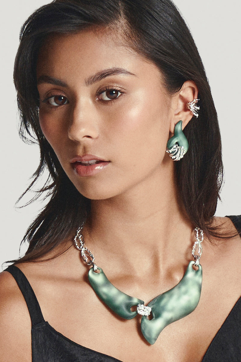 Rhodium-plated Vault Ear Cuff earrings by Jude Benhalim, featuring sleek, modern design with a polished silver finish.