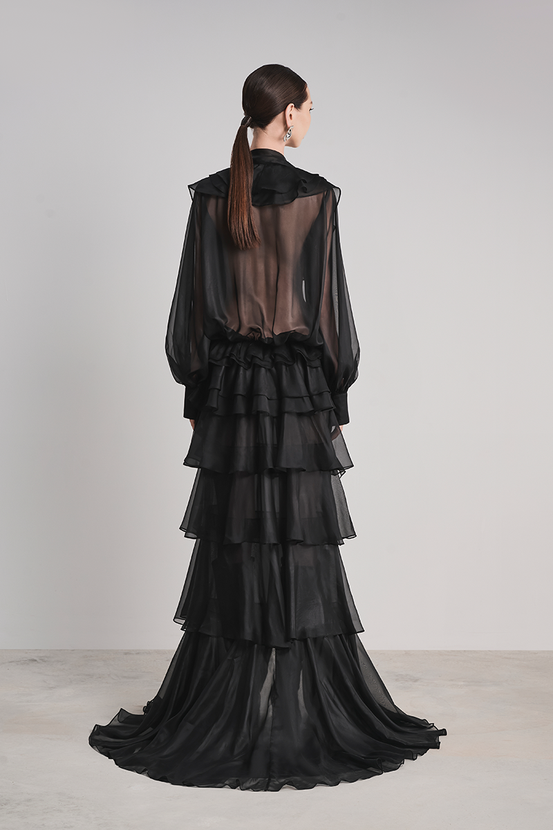 RAVEN LUXE RUFFLES MAXI DRESS IN BLACK - CULT MIA