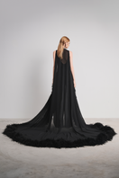 Black nocturnal warmth jumpsuit by Le Thanh Hoa, featuring a comfortable, stylish design with long sleeves and a relaxed fit.