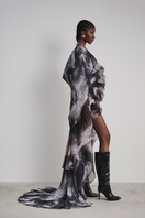 Black Le Thanh Hoa Soaring Doves maxi dress, flowy fabric with a fitted bodice and elegant full-length design.