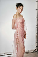 Do Long CULT MIA X DO Long Veil of Dawn gown featuring elegant fabric and intricate design, perfect for special occasions.