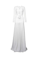 Do Long CULT MIA X DO Long sculpted grace maxi dress in elegant fabric, featuring a fitted silhouette and floor-length design.