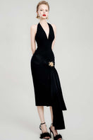 Black Mystery midi dress by Do Long featuring a sleek silhouette, perfect for stylish occasions and elegant evening wear.