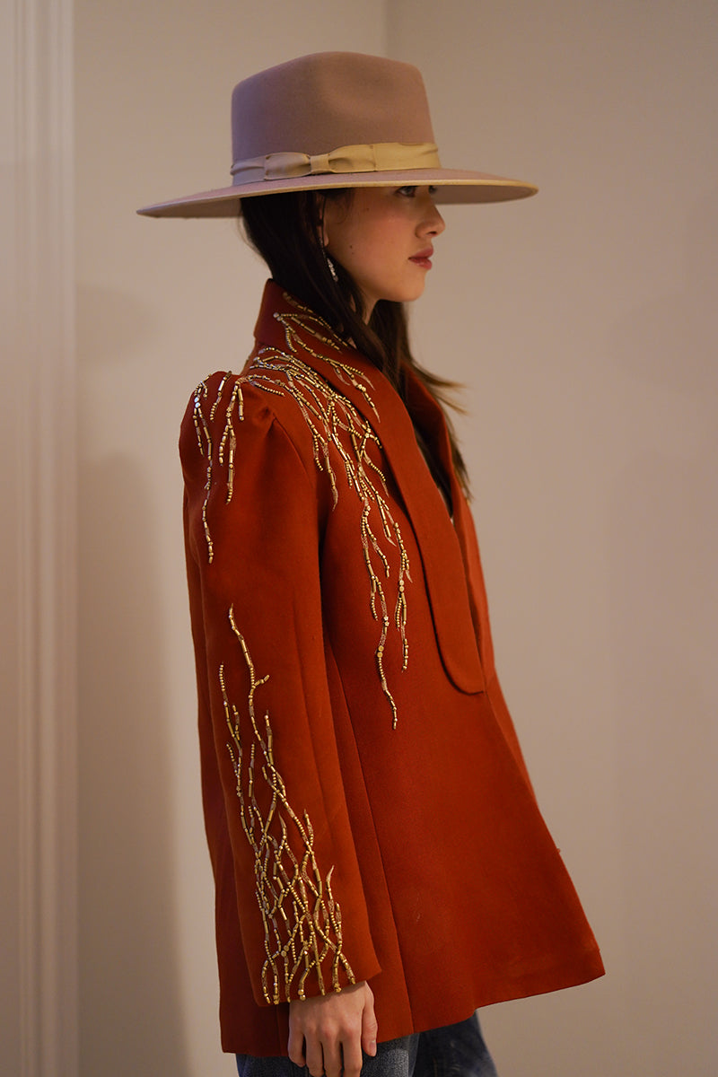 Nadya Shah Artemis jacket shown from a side angle, featuring a stylish design and tailored fit in a modern jacket style.