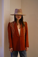 Nadya Shah Artemis jacket in front view, stylish outerwear with a modern design, featuring a zip-up front and versatile fit.