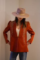 Nadya Shah Artemis jacket shown from the side, featuring a stylish design with a sleek fit and modern details for women.