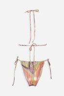Shiny pink Aruna bikini set by Maliluha with a stylish print, featuring a two-piece swimsuit design perfect for beachwear.