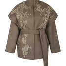 Nadya Shah Ash Bloom belted jacket with front view, featuring a stylish design and waist belt, in a soft, floral-inspired fabric.
