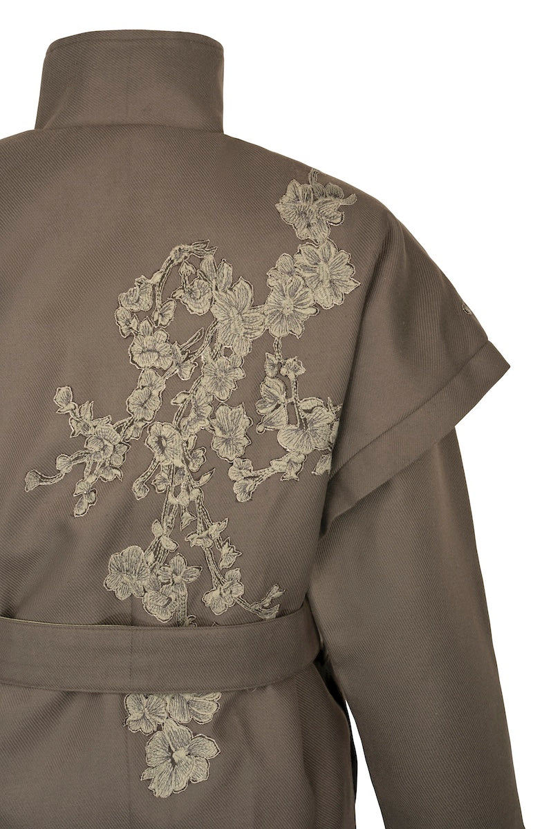 Nadya Shah ash bloom belted jacket with side detailing, stylish outerwear featuring a fitted silhouette and waist belt.
