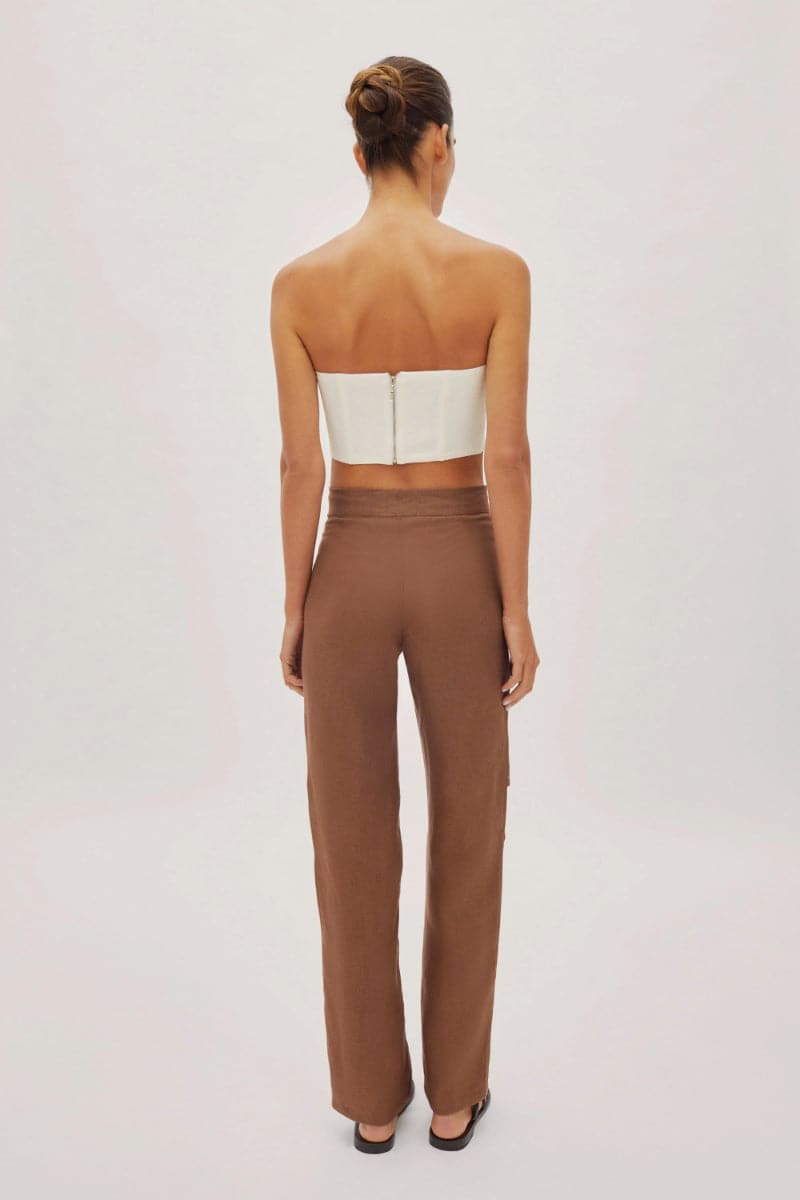ASHER CAPPUCCINO LINEN CUT OUT CONTRAST STITCH PANTS - CULT MIA