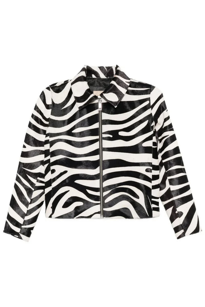 ZUT Ashford jacket in thin zebra print, lightweight jacket with stylish black and white zebra pattern, casual outerwear for men and women.