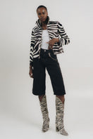 ZUT Ashford jacket in thin zebra pattern, stylish women's jacket with black and white zebra print fabric.