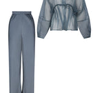 MASTANI ASIN organza top and Kaia silk pant co-ords set in dusk color, featuring lightweight fabric and elegant design.