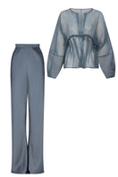MASTANI ASIN organza top and Kaia silk pant co-ords set in dusk color, featuring lightweight fabric and elegant design.