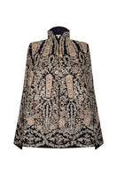 Nadya Shah Astrid in Byzantine Cape jacket with intricate embroidery and detailed front design, stylish and elegant outerwear.