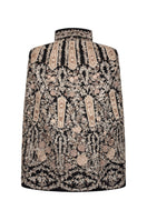 Back view of Nadya Shah Astrid in Byzantine Cape jacket showing intricate Byzantine-inspired details and elegant fabric.