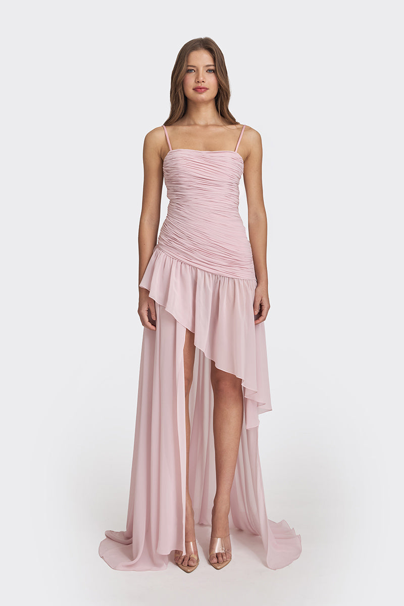 Stolen Stores ASYMMETRIC DRAPED CHIFFON MINI DRESS IN DUSTY PINK | Cult Mia Stolen Stores ASYMMETRIC DRAPED CHIFFON MINI DRESS IN DUSTY PINK | Cult Mia