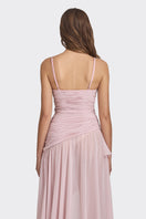 Dusty pink asymmetric draped chiffon mini dress from Stolen Stores, stylish and flowing for a chic evening look.