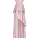 Asymmetric draped chiffon mini dress in dusty pink from Stolen Stores, featuring a stylish, flowing design and elegant silhouette.