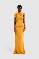 BBXBRAND asymmetric Niyah maxi dress in sweet pineapple print, flowing fabric and stylish asymmetrical design.