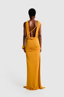 BBXBRAND asymmetric Niyah maxi dress in sweet pineapple print, flowing fabric, and stylish asymmetric hem detail.