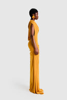 BBXBRAND asymmetric Niyah maxi dress in sweet pineapple print, flowing fabric, and stylish design perfect for elegant occasions.