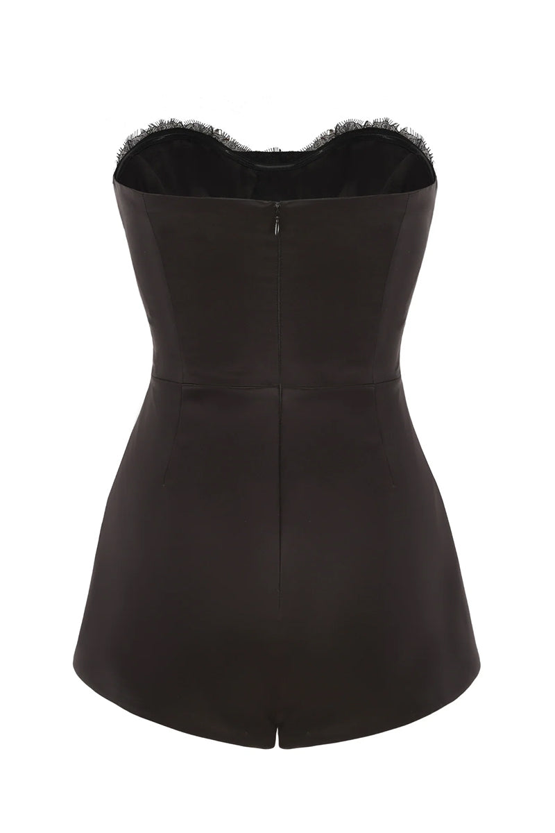 Nana Jacqueline Athena black jumpsuit shown from the back, featuring a sleek, fitted design with a stylish neckline and full-length legs.