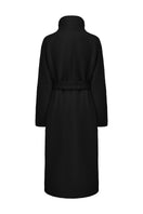 Black Audrey coat by Nana Jacqueline shown from the back, long tailored design with classic coat details.