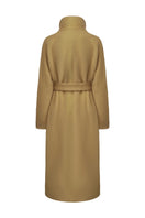 Nana Jacqueline Audrey camel coat displayed from the back, long stylish coat with classic design and warm fabric.