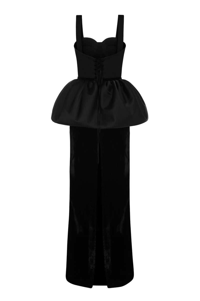 Matters Audrey black maxi dress shown on a model, featuring a flowing silhouette and stylish design for elegant occasions.