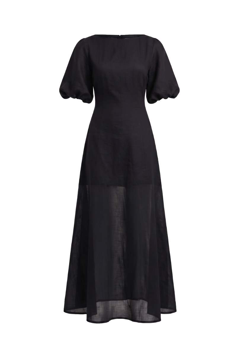 Black Aurelia maxi dress by Summer Away featuring flowing fabric and elegant design, perfect for stylish summer occasions.