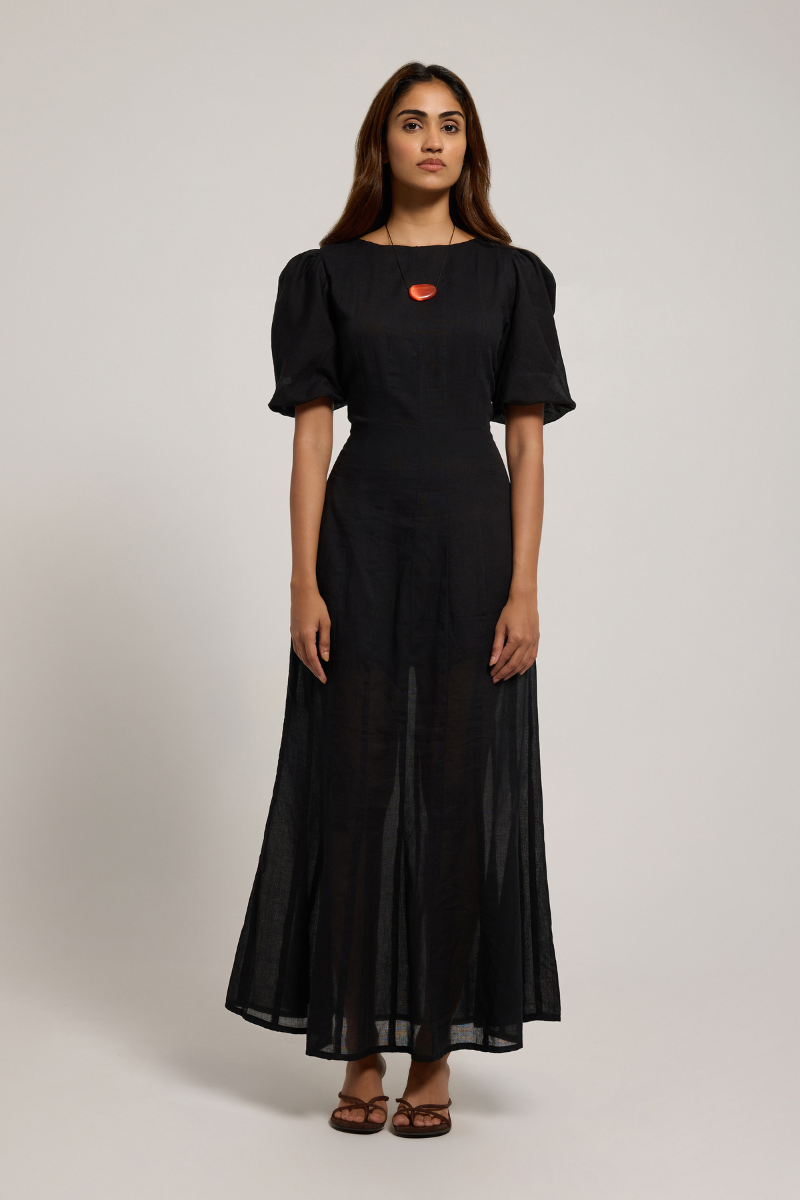Black Aurelia maxi dress by Summer Away displayed in a stylish, flowing design perfect for elegant summer occasions.