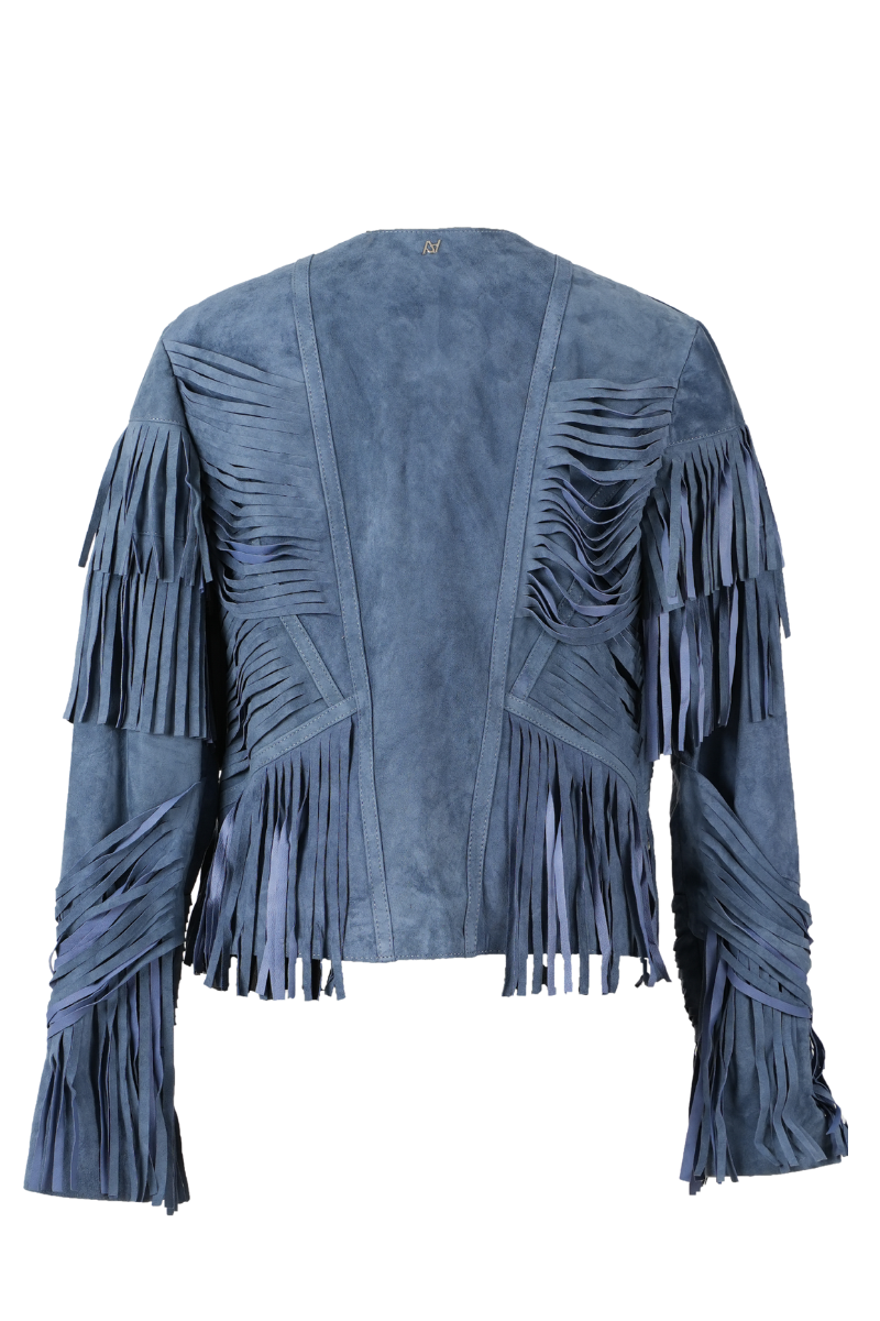 Double A Aurora suede jacket in blue, featuring a stylish, soft suede texture and classic jacket design.