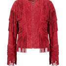 Double A CULT MIA X Aurora red suede jacket, stylish and durable with a sleek fit and vibrant color, perfect for casual wear.