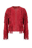 Double A CULT MIA X Aurora red suede jacket, stylish and durable with a sleek fit and vibrant color, perfect for casual wear.