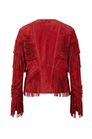Double A CULT MIA X Aurora suede jacket in vibrant red, showcasing its stylish design and soft suede texture.