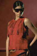 Double A Aurora suede vest in red, showcasing a stylish sleeveless design with a soft suede texture and classic fit.