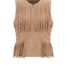 Double A Aurora suede vest in tan, featuring a stylish sleeveless design with a soft suede texture and classic fit.
