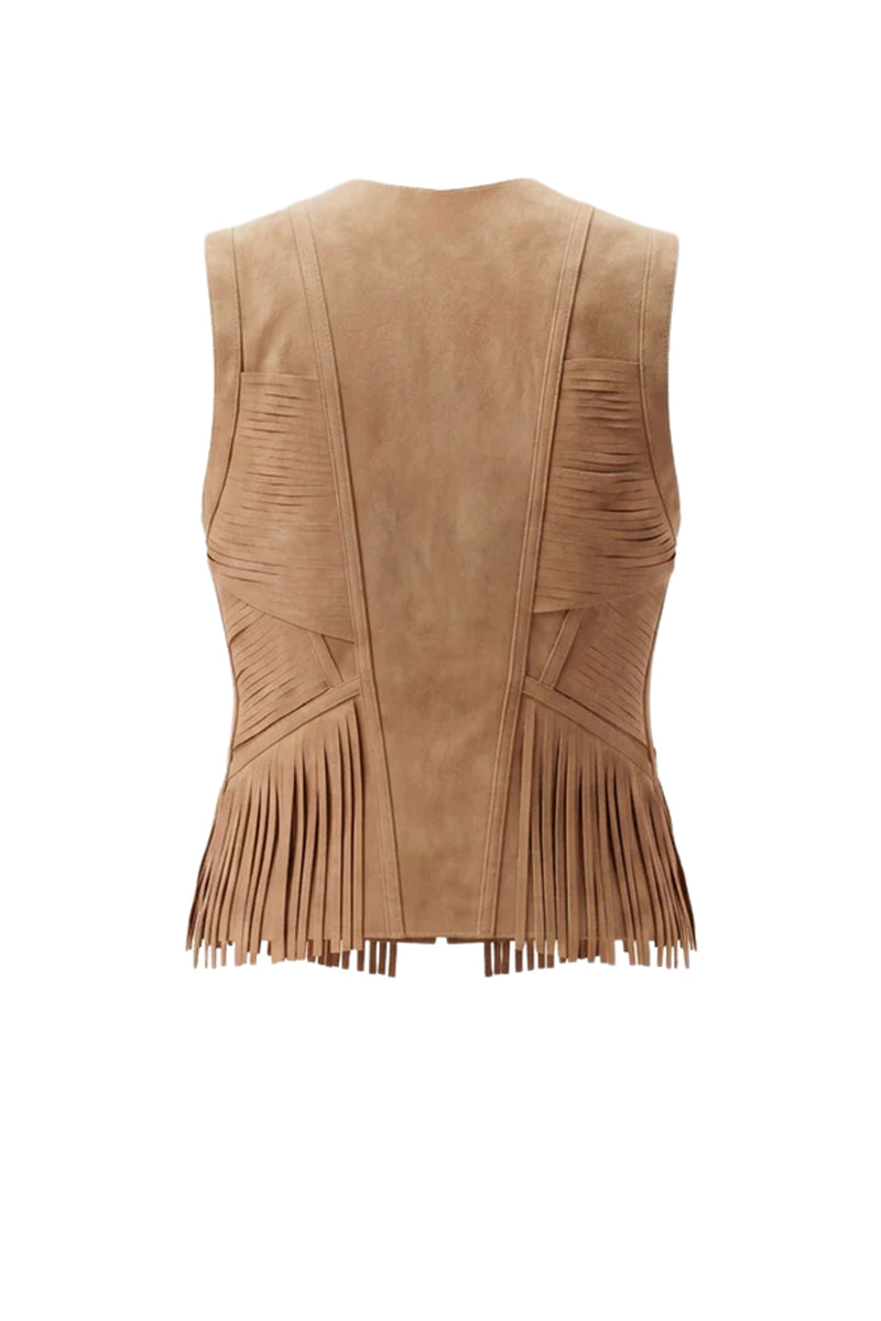 Double A Aurora suede vest in tan, showcasing a stylish sleeveless design with a soft suede texture and classic fit.